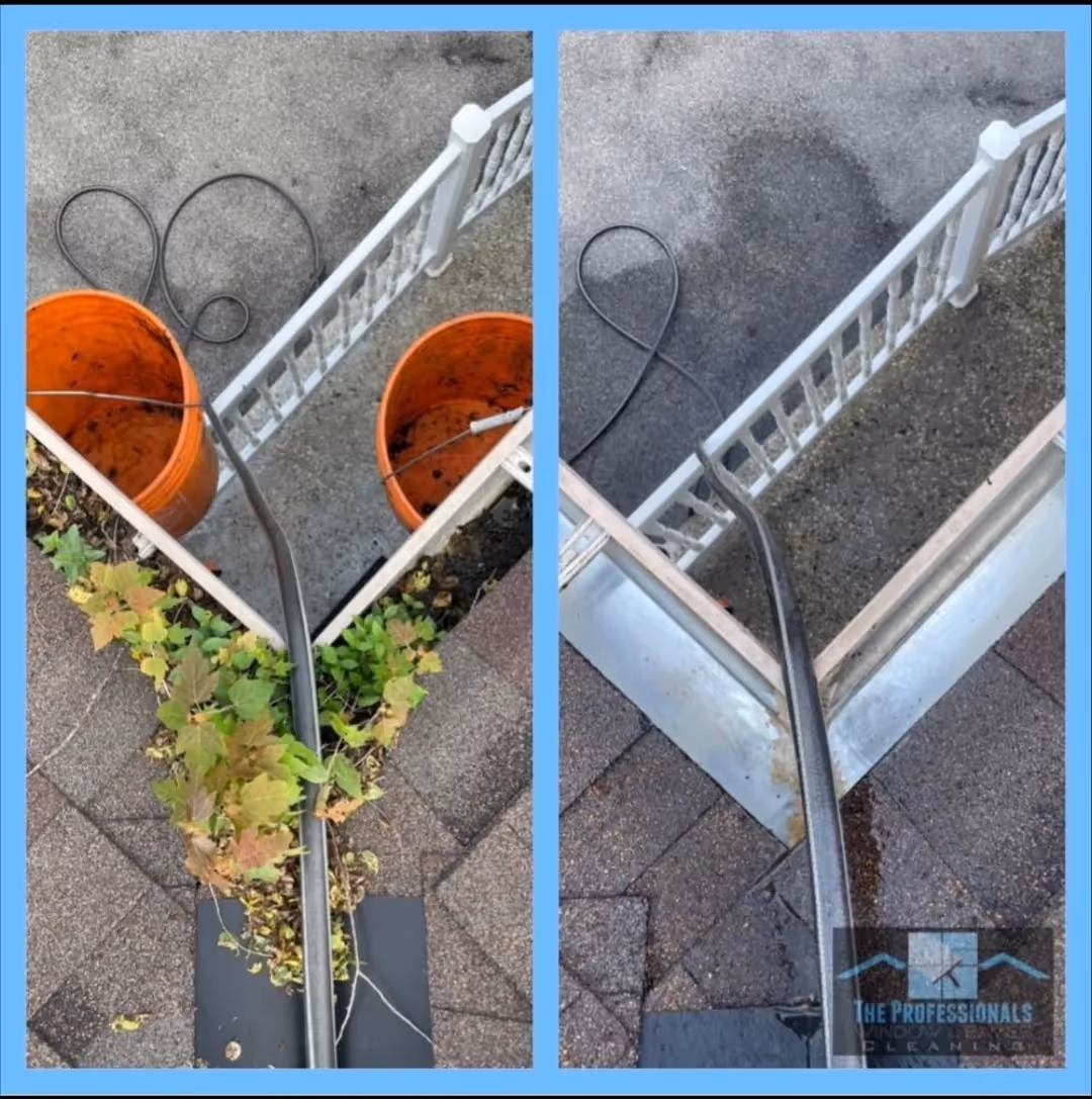 before and after eavestrough cleaning